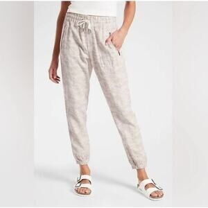Athleta Cabo Tide Linen Jogger Pants Women’s 12 Natural Tan Lightweight Summer
